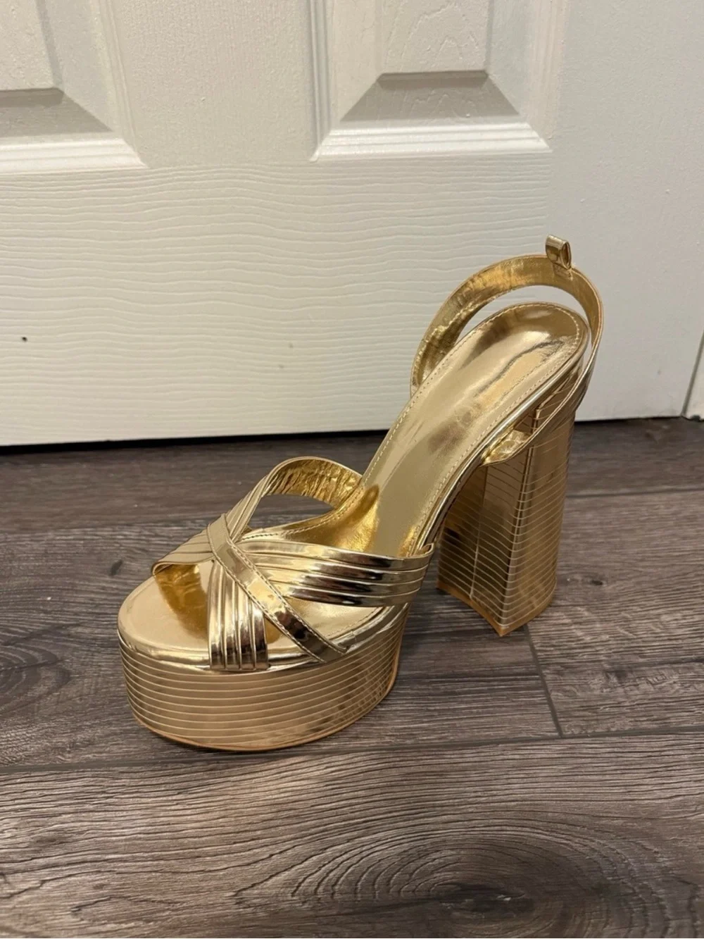 Size 9 Gold Metallic Platform Block Heel Sandals
